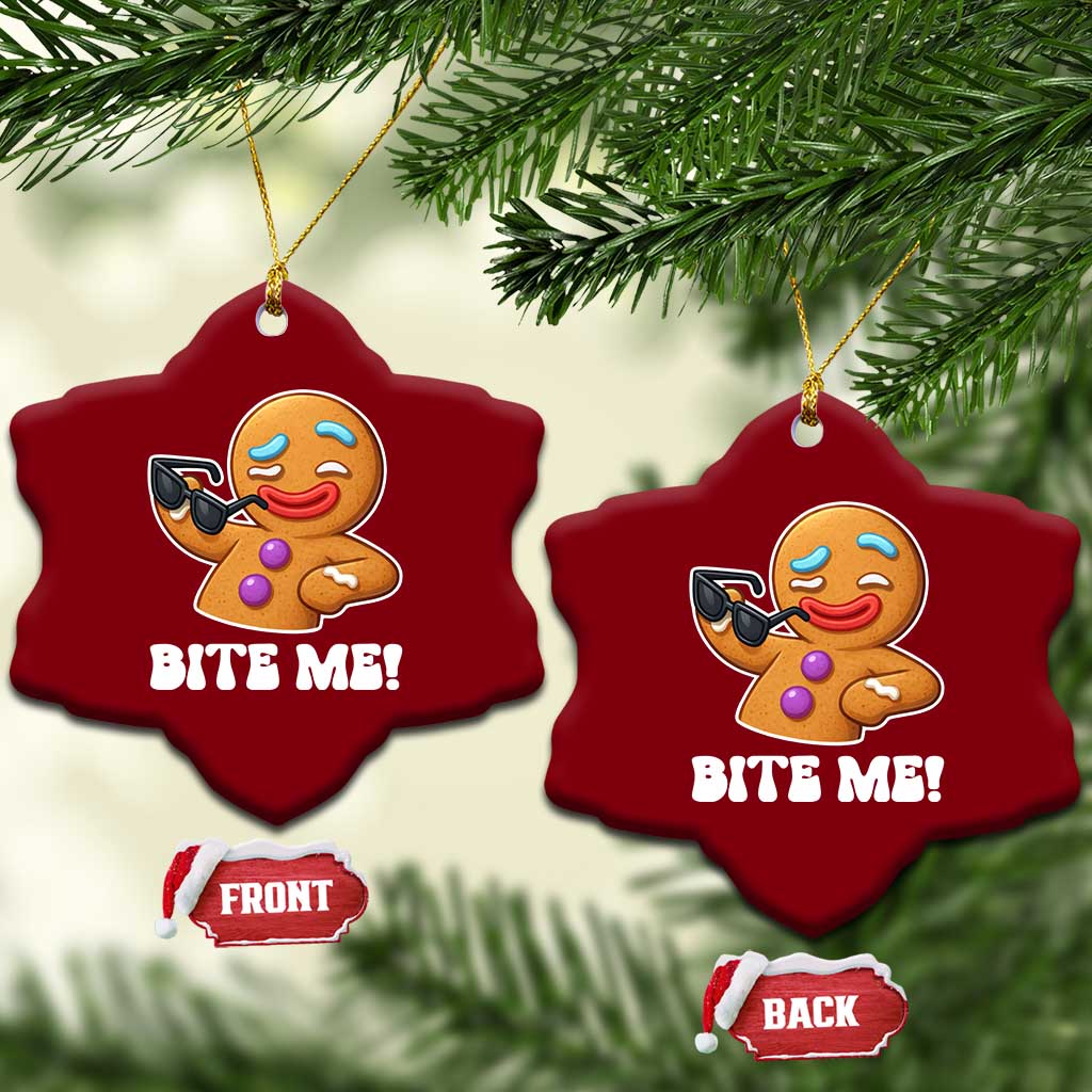 Funny Xmas Gingerbread Man Ceramic Ornament Funny Sexy Cookie Bite Me - undefined