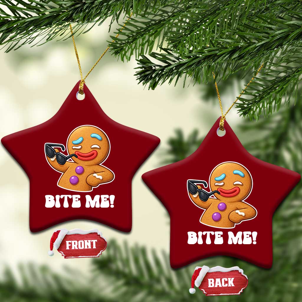 Funny Xmas Gingerbread Man Ceramic Ornament Funny Sexy Cookie Bite Me - undefined