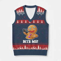 Funny Xmas Gingerbread Man V-Neck Knit Sweater Vest Funny Sexy Cookie Bite Me - Wonder Print Shop