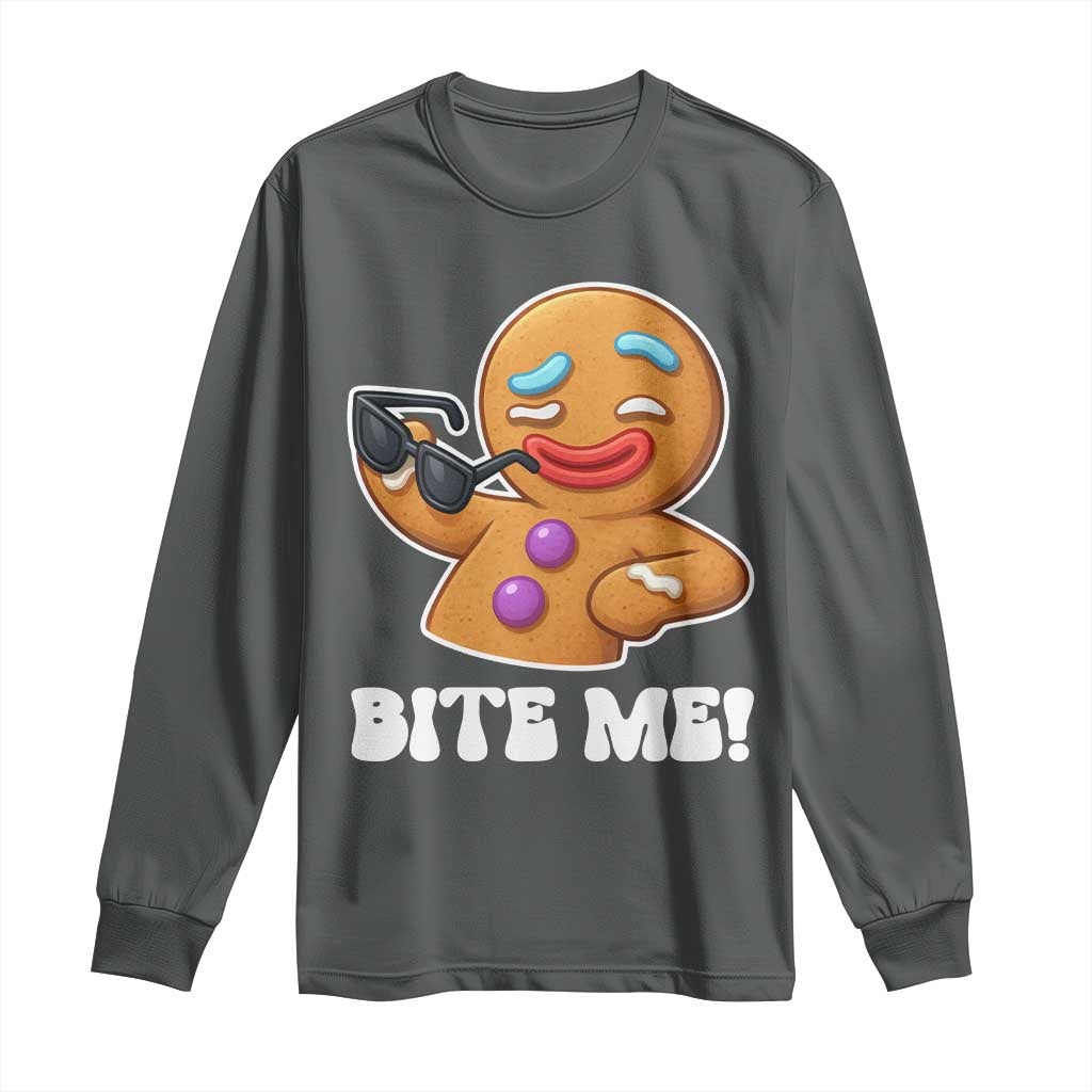 Funny Xmas Gingerbread Man Long Sleeve Shirt Funny Sexy Cookie Bite Me - Wonder Print Shop