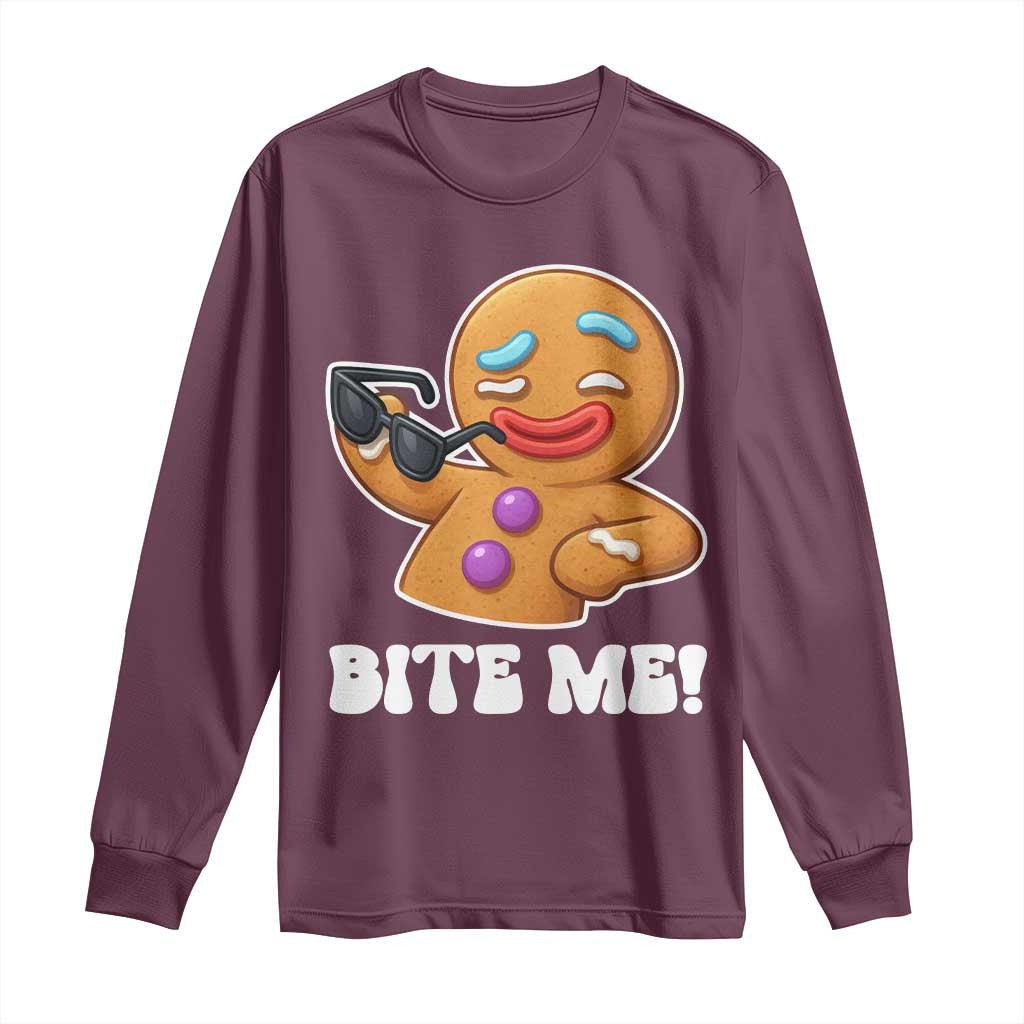 Funny Xmas Gingerbread Man Long Sleeve Shirt Funny Sexy Cookie Bite Me - Wonder Print Shop
