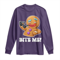Funny Xmas Gingerbread Man Long Sleeve Shirt Funny Sexy Cookie Bite Me - Wonder Print Shop