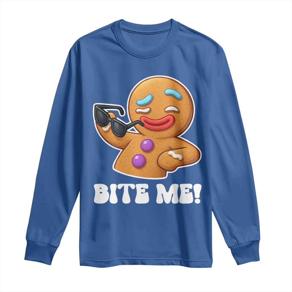 Funny Xmas Gingerbread Man Long Sleeve Shirt Funny Sexy Cookie Bite Me - Wonder Print Shop