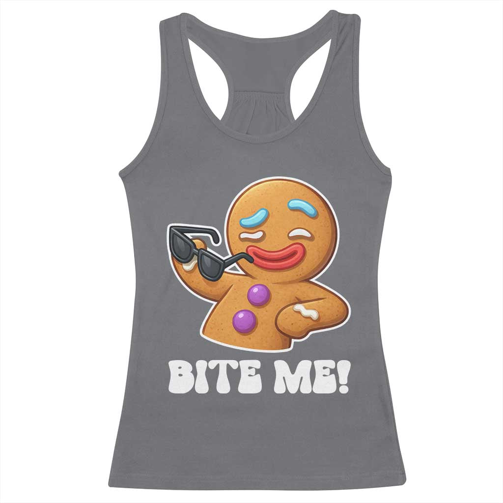 Funny Xmas Gingerbread Man Racerback Tank Top Funny Sexy Cookie Bite Me - Wonder Print Shop