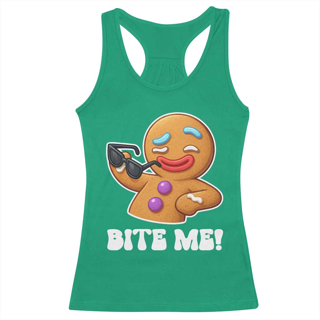 Funny Xmas Gingerbread Man Racerback Tank Top Funny Sexy Cookie Bite Me - Wonder Print Shop
