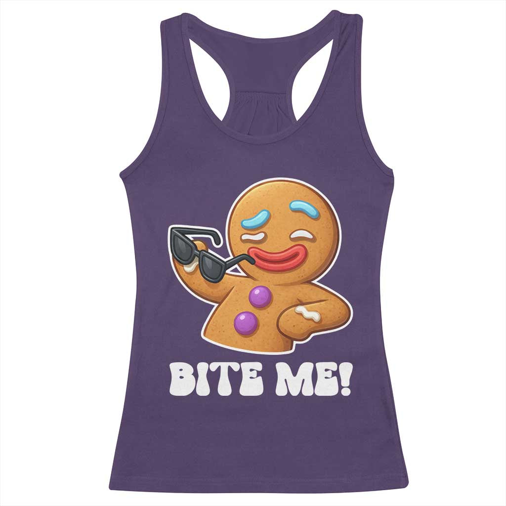 Funny Xmas Gingerbread Man Racerback Tank Top Funny Sexy Cookie Bite Me - Wonder Print Shop