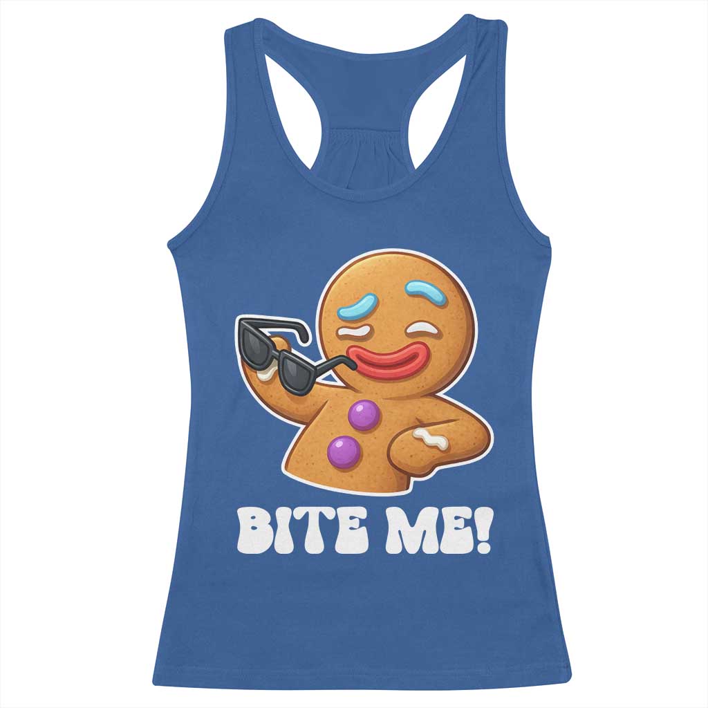 Funny Xmas Gingerbread Man Racerback Tank Top Funny Sexy Cookie Bite Me - Wonder Print Shop