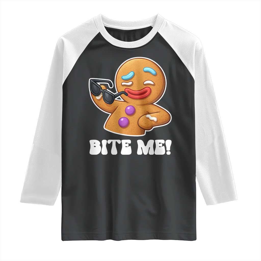 Funny Xmas Gingerbread Man Raglan Shirt Funny Sexy Cookie Bite Me - Wonder Print Shop