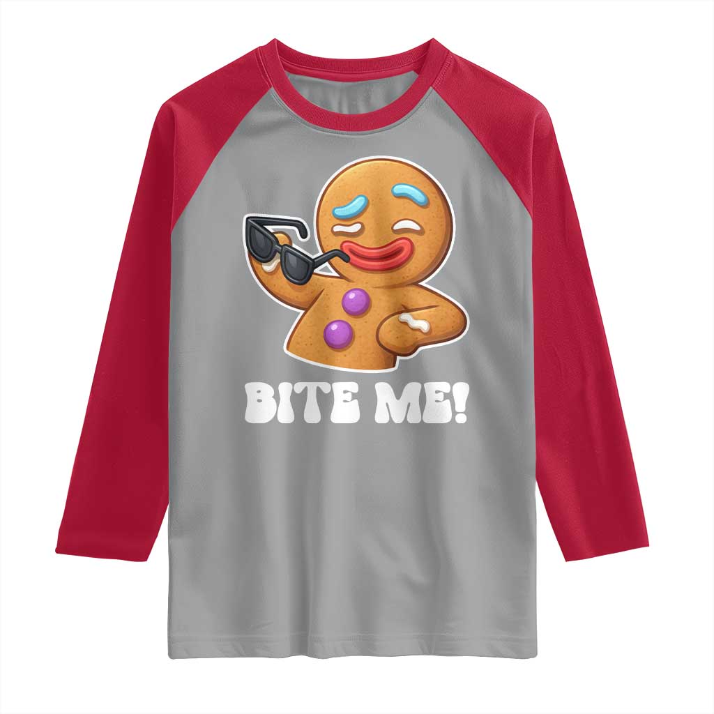 Funny Xmas Gingerbread Man Raglan Shirt Funny Sexy Cookie Bite Me - Wonder Print Shop
