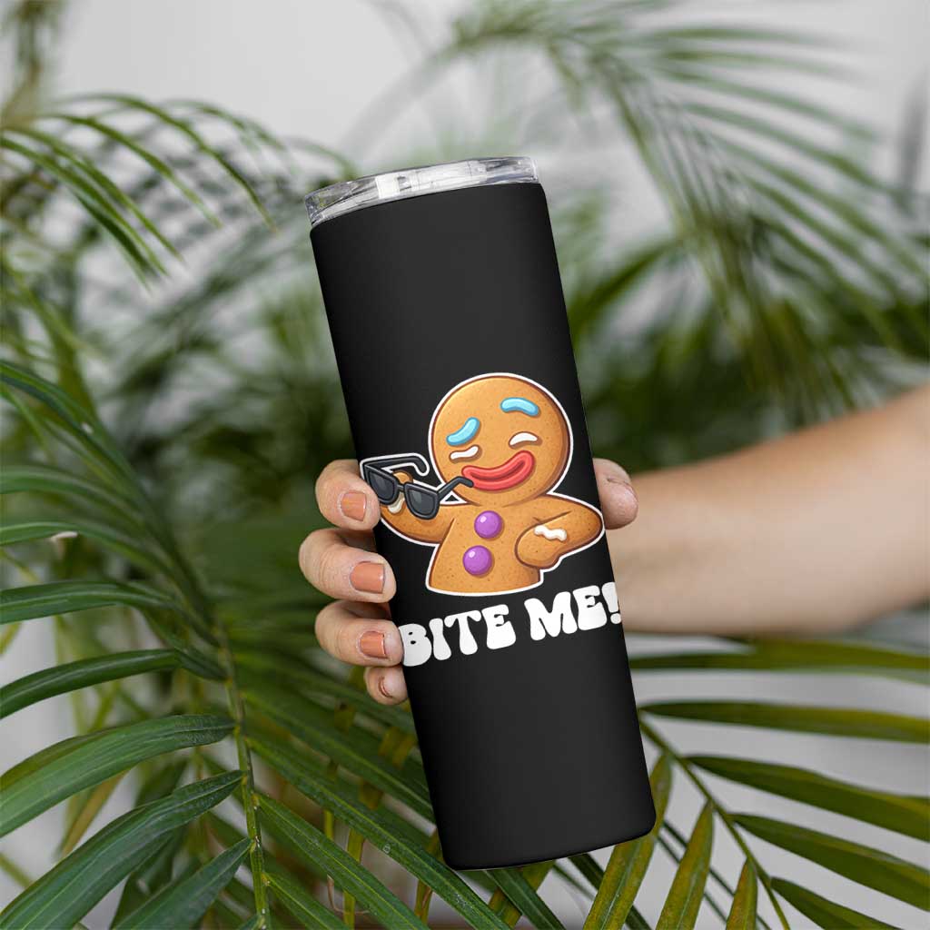 Funny Xmas Gingerbread Man Skinny Tumbler Funny Sexy Cookie Bite Me - Wonder Print Shop