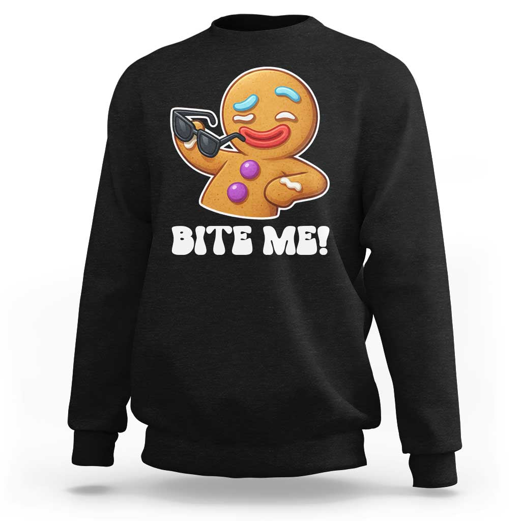 Funny Xmas Gingerbread Man Sweatshirt Funny Sexy Cookie Bite Me - Wonder Print Shop