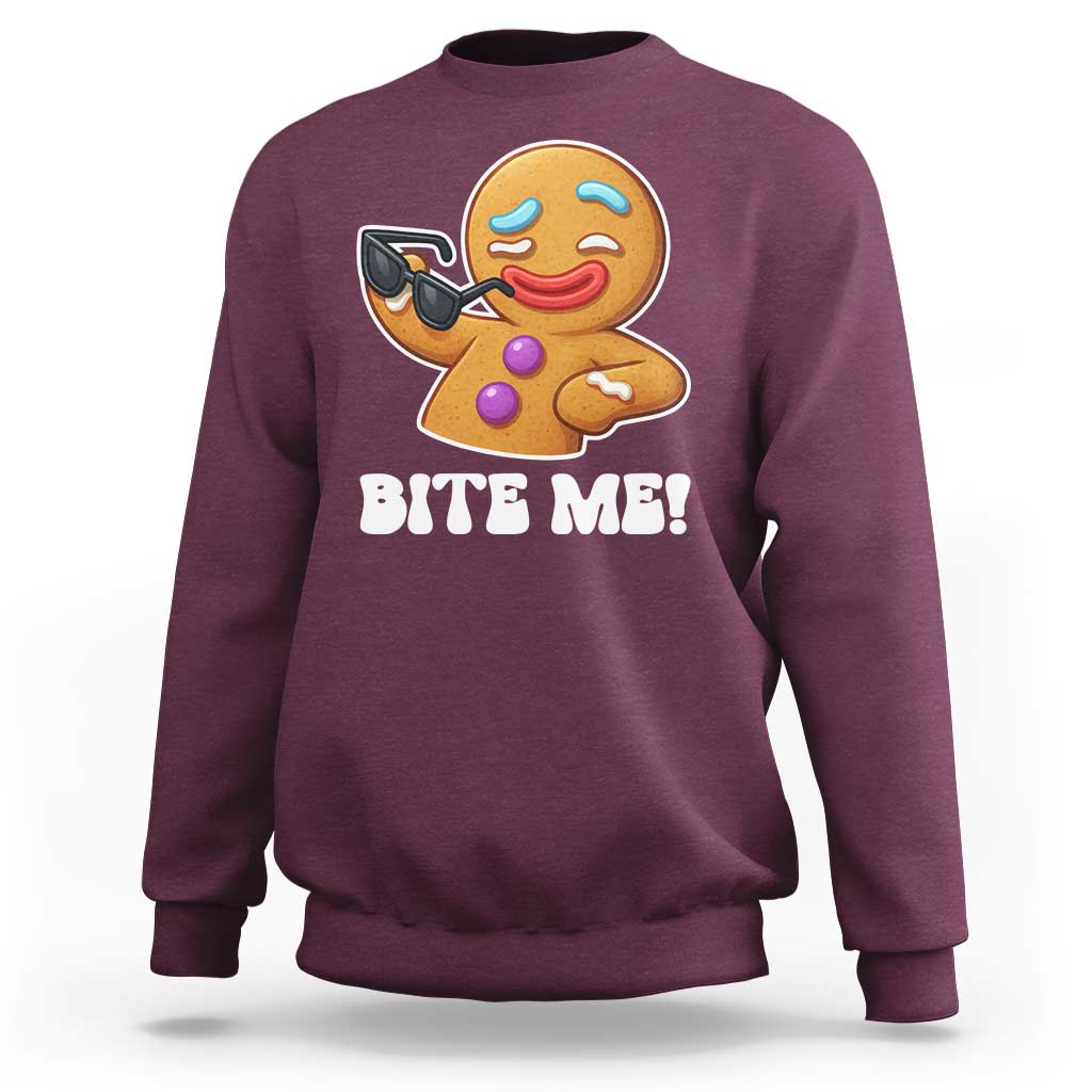 Funny Xmas Gingerbread Man Sweatshirt Funny Sexy Cookie Bite Me - Wonder Print Shop
