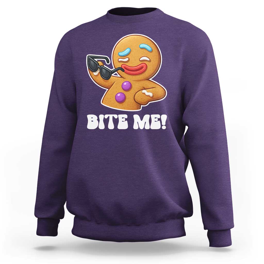 Funny Xmas Gingerbread Man Sweatshirt Funny Sexy Cookie Bite Me - Wonder Print Shop
