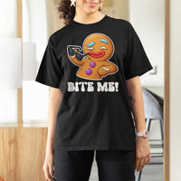 Funny Xmas Gingerbread Man T Shirt For Women Funny Sexy Cookie Bite Me - Wonder Print Shop