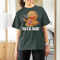 Funny Xmas Gingerbread Man T Shirt For Women Funny Sexy Cookie Bite Me - Wonder Print Shop