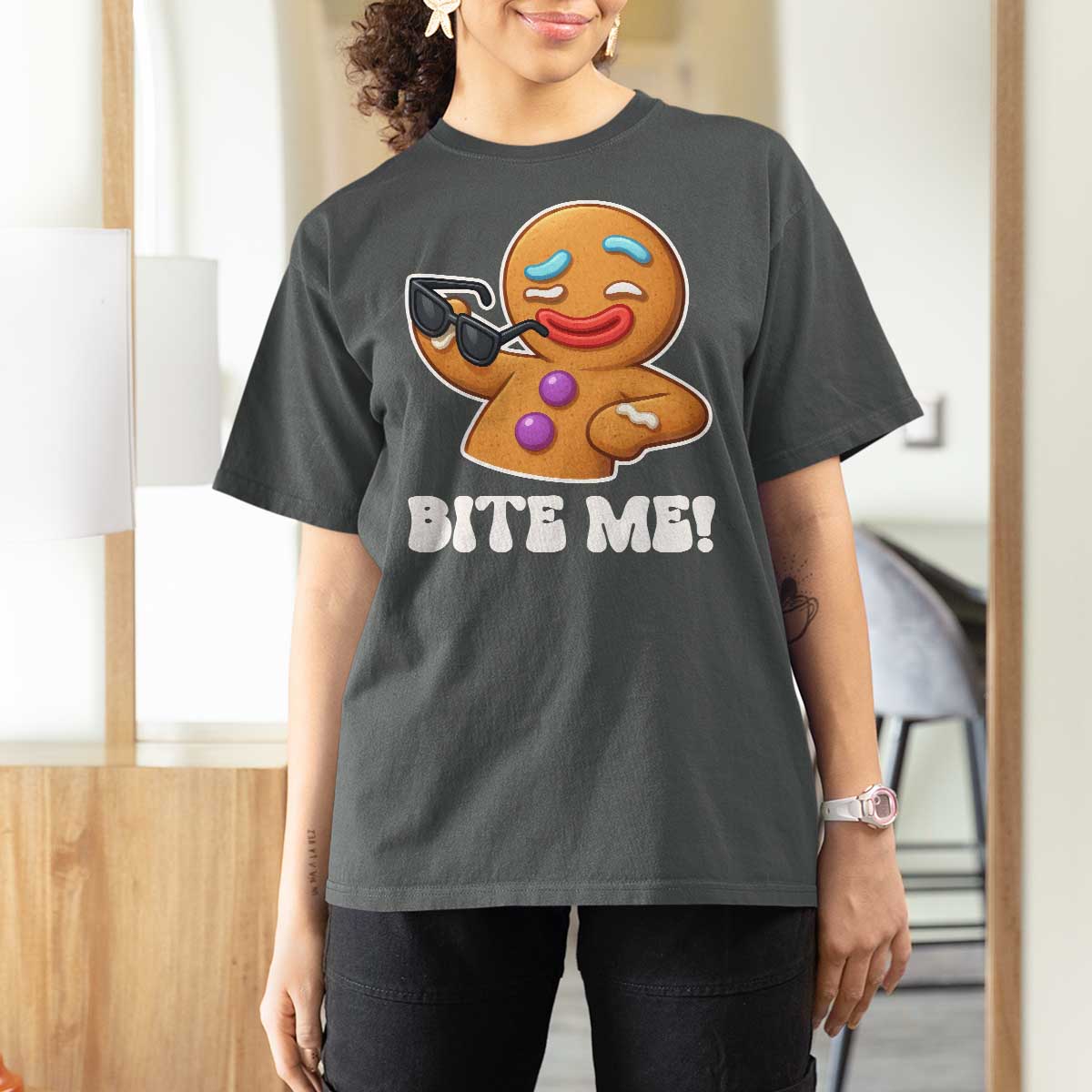 Funny Xmas Gingerbread Man T Shirt For Women Funny Sexy Cookie Bite Me - Wonder Print Shop