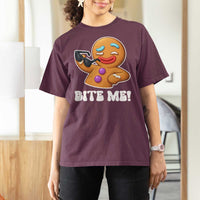 Funny Xmas Gingerbread Man T Shirt For Women Funny Sexy Cookie Bite Me - Wonder Print Shop