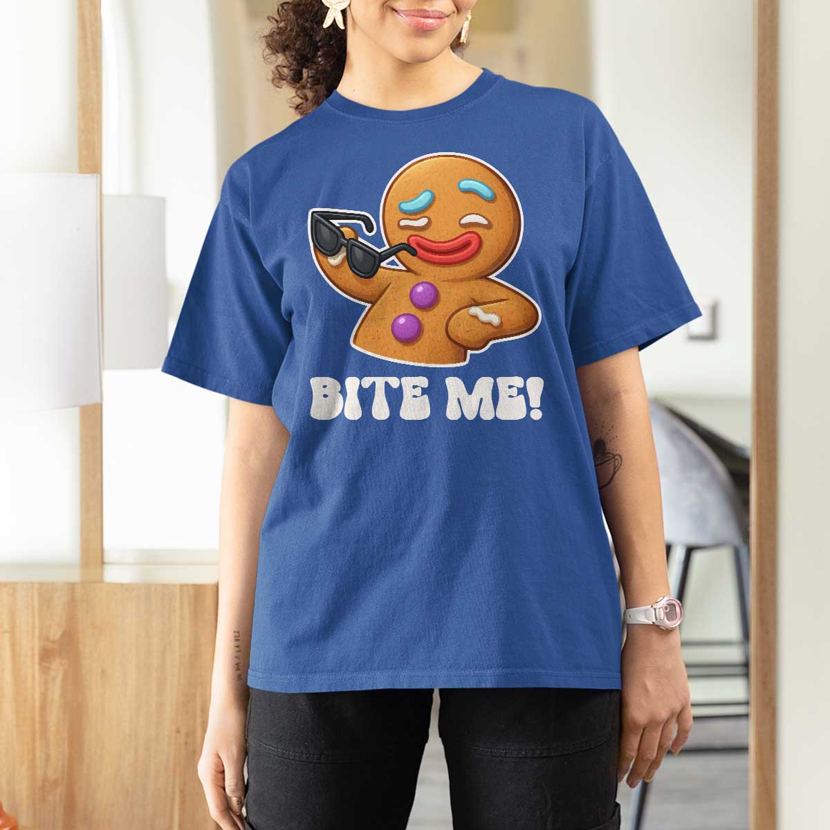 Funny Xmas Gingerbread Man T Shirt For Women Funny Sexy Cookie Bite Me - Wonder Print Shop