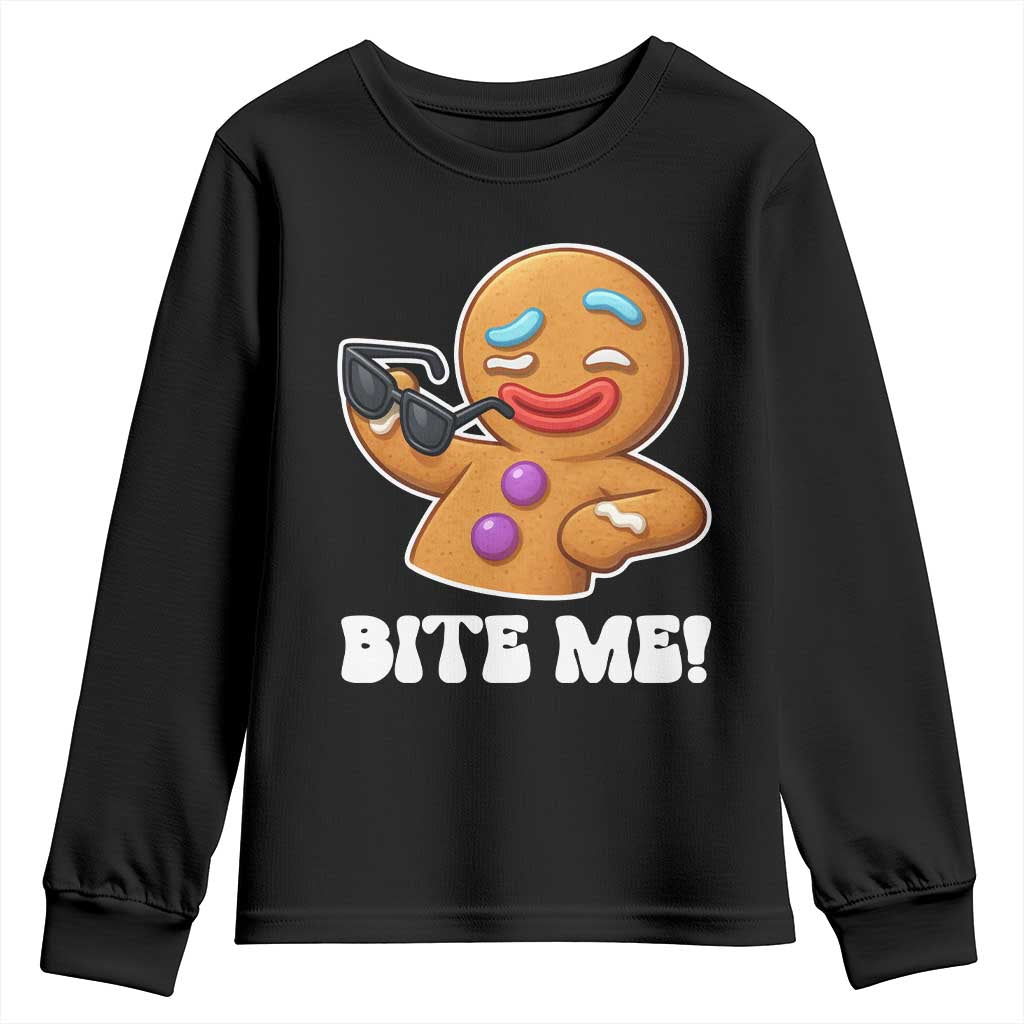 Funny Xmas Gingerbread Man Youth Sweatshirt Funny Sexy Cookie Bite Me - Wonder Print Shop