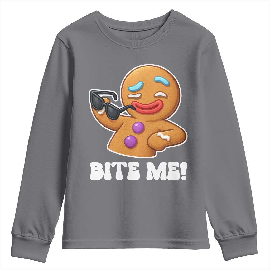 Funny Xmas Gingerbread Man Youth Sweatshirt Funny Sexy Cookie Bite Me - Wonder Print Shop