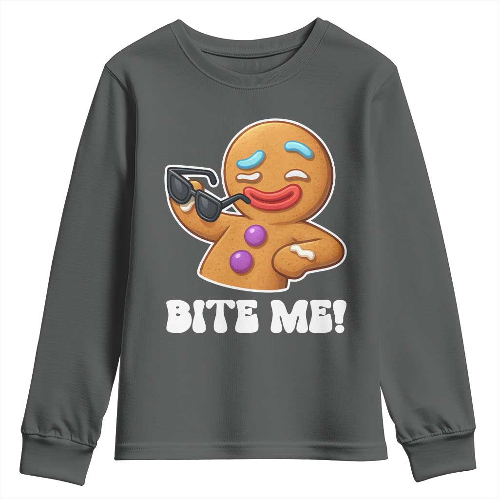 Funny Xmas Gingerbread Man Youth Sweatshirt Funny Sexy Cookie Bite Me - Wonder Print Shop