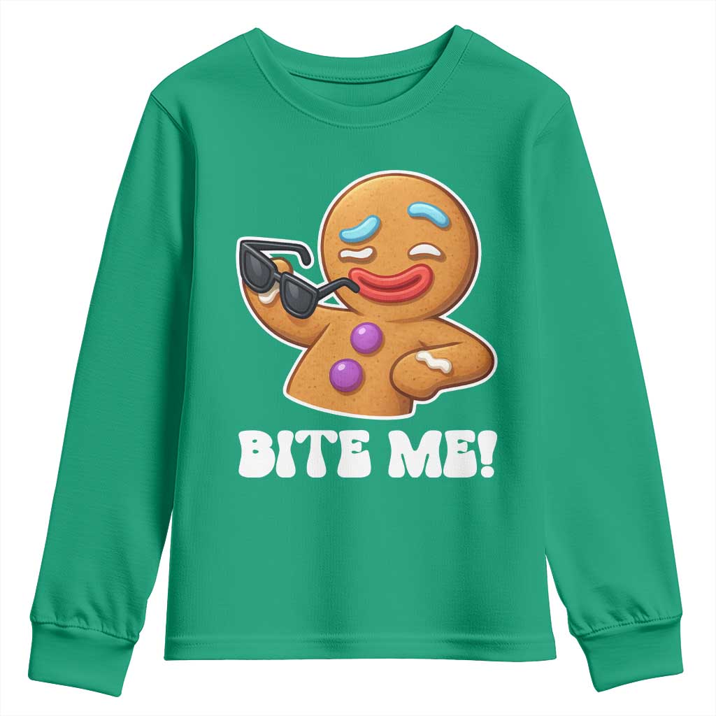Funny Xmas Gingerbread Man Youth Sweatshirt Funny Sexy Cookie Bite Me - Wonder Print Shop