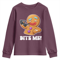 Funny Xmas Gingerbread Man Youth Sweatshirt Funny Sexy Cookie Bite Me - Wonder Print Shop