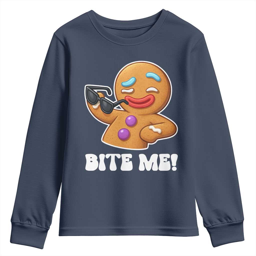 Funny Xmas Gingerbread Man Youth Sweatshirt Funny Sexy Cookie Bite Me - Wonder Print Shop