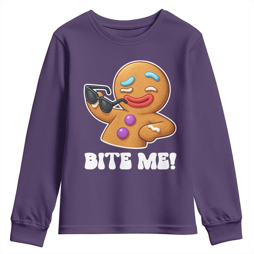 Funny Xmas Gingerbread Man Youth Sweatshirt Funny Sexy Cookie Bite Me - Wonder Print Shop