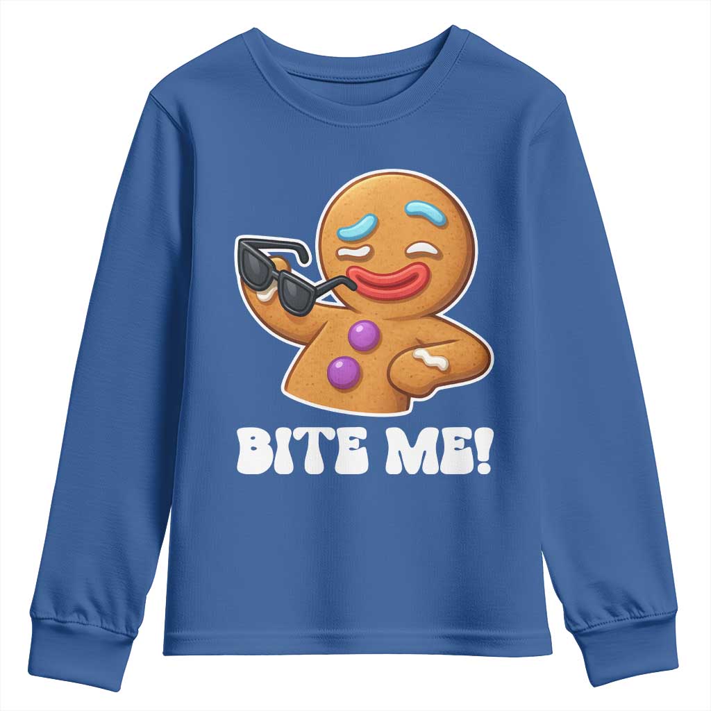 Funny Xmas Gingerbread Man Youth Sweatshirt Funny Sexy Cookie Bite Me - Wonder Print Shop