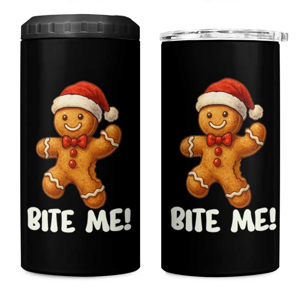 Funny Xmas Gingerbread Man 4 in 1 Can Cooler Tumbler Cookie Bite Me - Wonder Print Shop