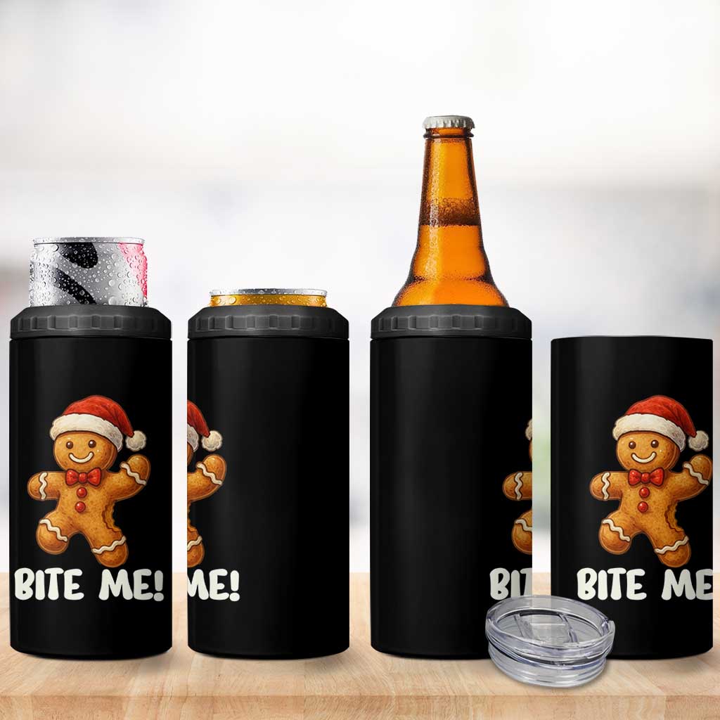Funny Xmas Gingerbread Man 4 in 1 Can Cooler Tumbler Cookie Bite Me - Wonder Print Shop