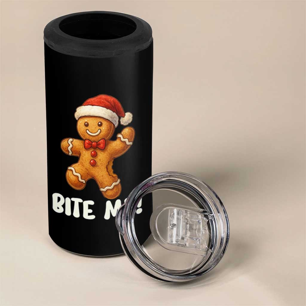 Funny Xmas Gingerbread Man 4 in 1 Can Cooler Tumbler Cookie Bite Me - Wonder Print Shop