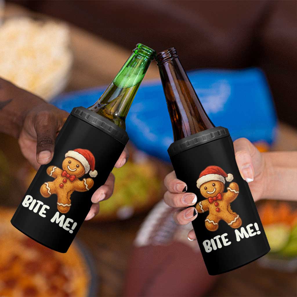 Funny Xmas Gingerbread Man 4 in 1 Can Cooler Tumbler Cookie Bite Me - Wonder Print Shop