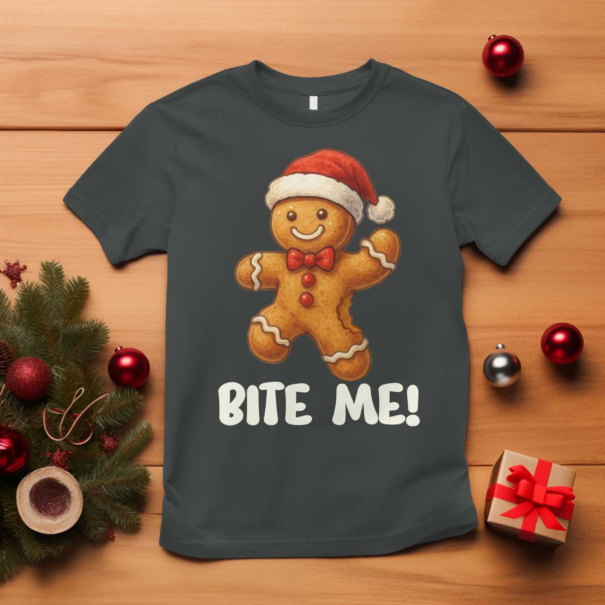 Funny Xmas Gingerbread Man T Shirt Cookie Bite Me - Wonder Print Shop