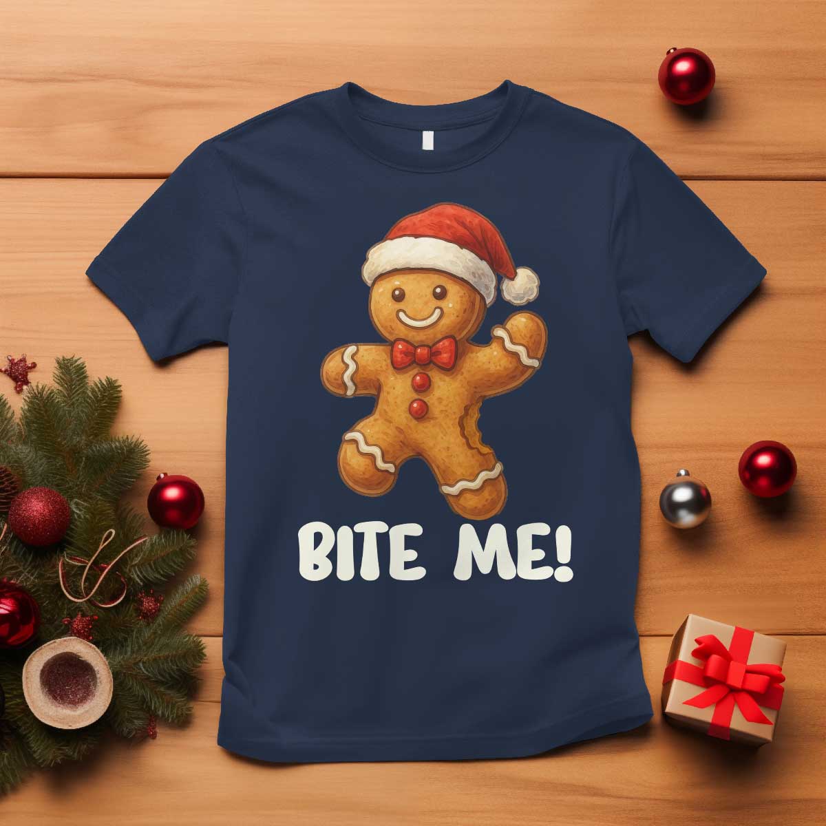 Funny Xmas Gingerbread Man T Shirt Cookie Bite Me - Wonder Print Shop