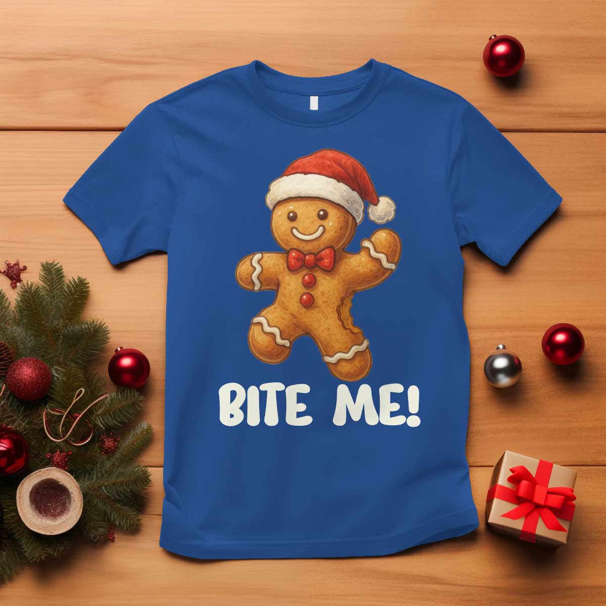 Funny Xmas Gingerbread Man T Shirt Cookie Bite Me - Wonder Print Shop