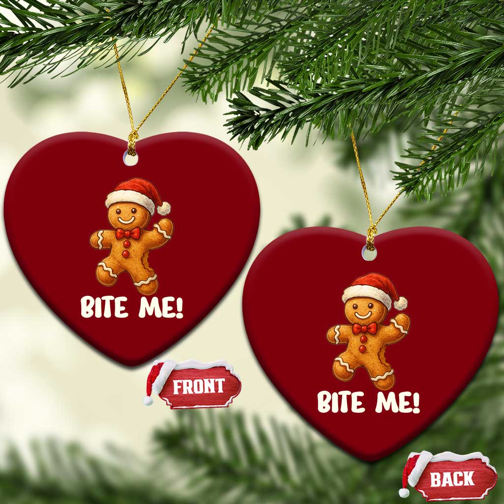Funny Xmas Gingerbread Man Ceramic Ornament Cookie Bite Me - Wonder Print Shop