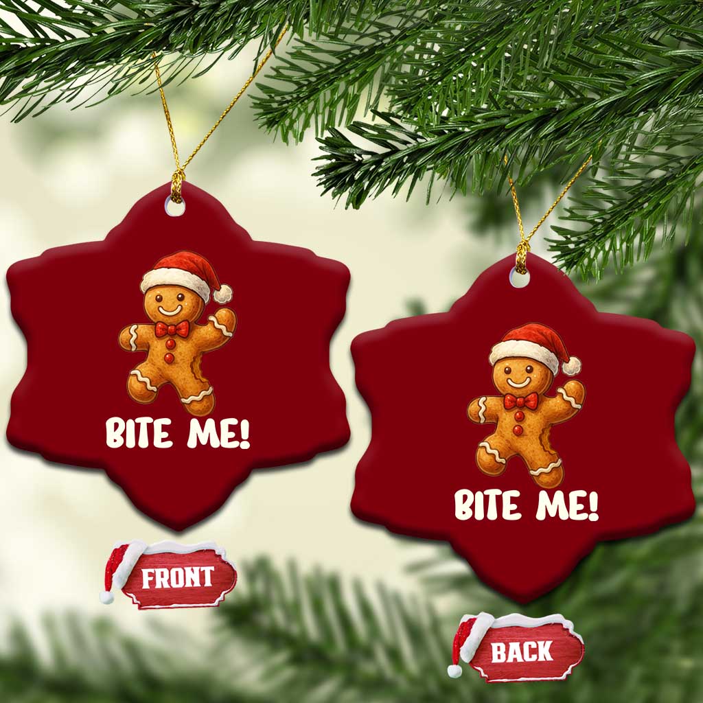 Funny Xmas Gingerbread Man Ceramic Ornament Cookie Bite Me - Wonder Print Shop