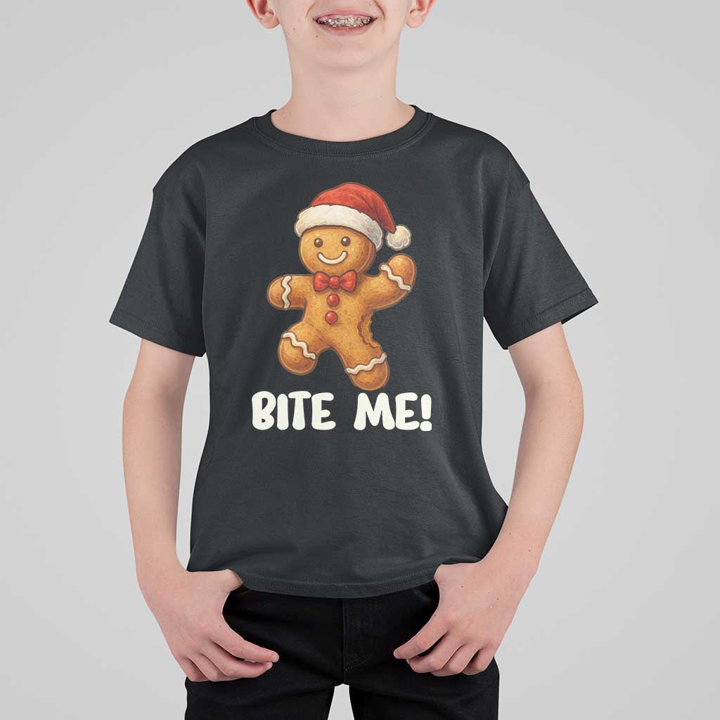 Funny Xmas Gingerbread Man T Shirt For Kid Cookie Bite Me - Wonder Print Shop