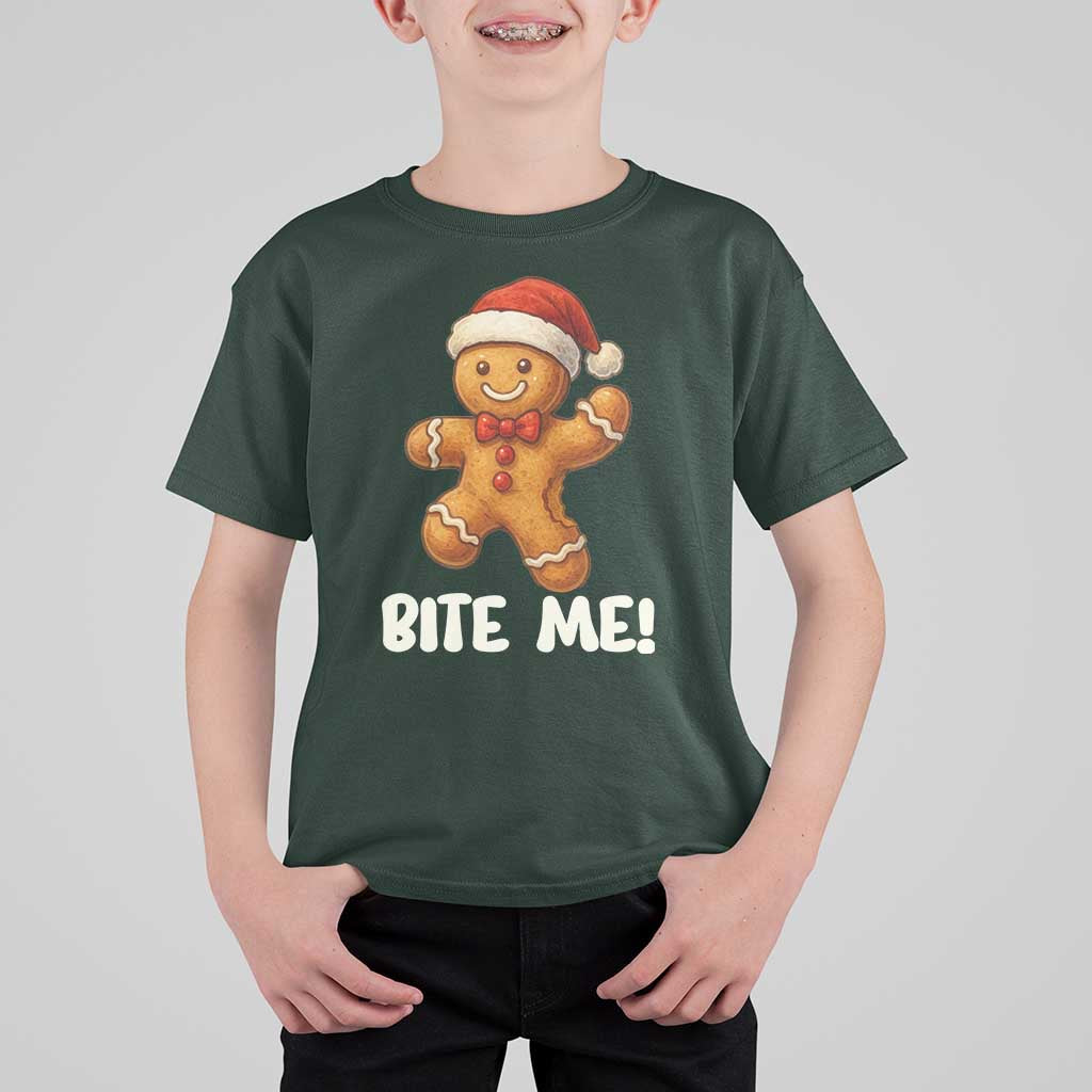 Funny Xmas Gingerbread Man T Shirt For Kid Cookie Bite Me - Wonder Print Shop