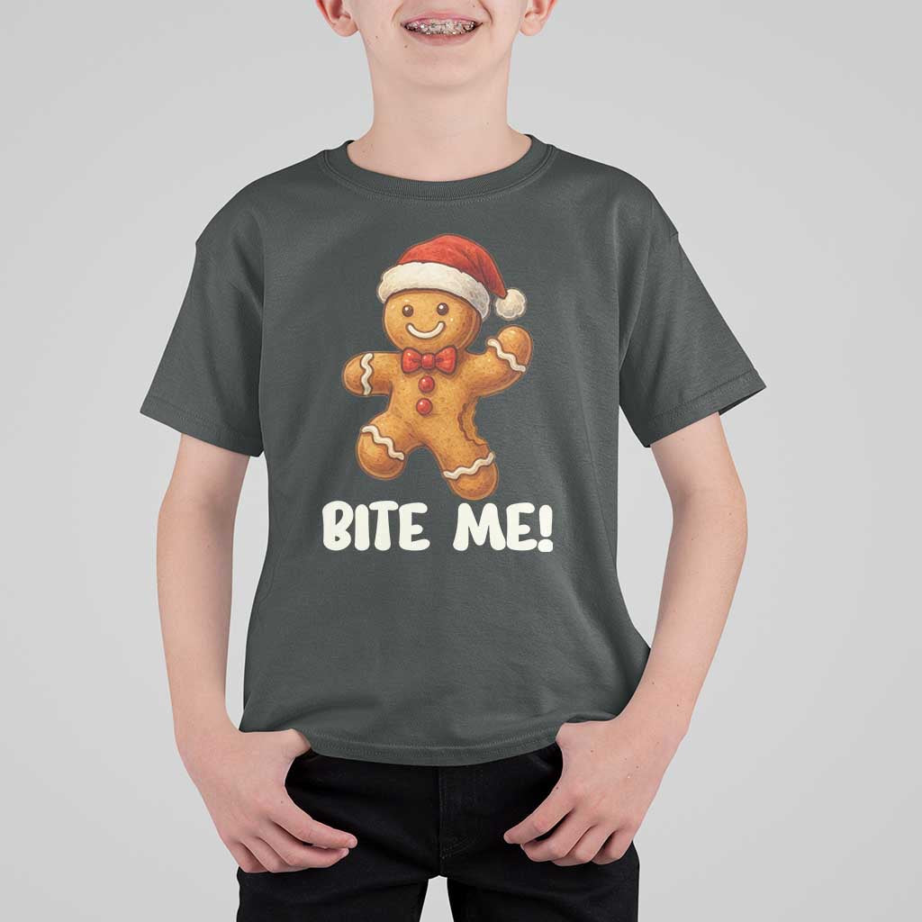 Funny Xmas Gingerbread Man T Shirt For Kid Cookie Bite Me - Wonder Print Shop