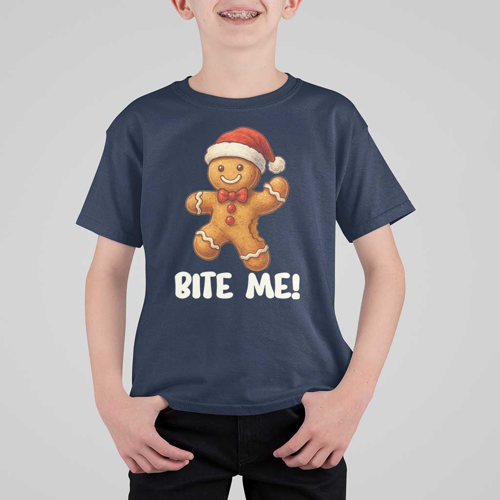 Funny Xmas Gingerbread Man T Shirt For Kid Cookie Bite Me - Wonder Print Shop
