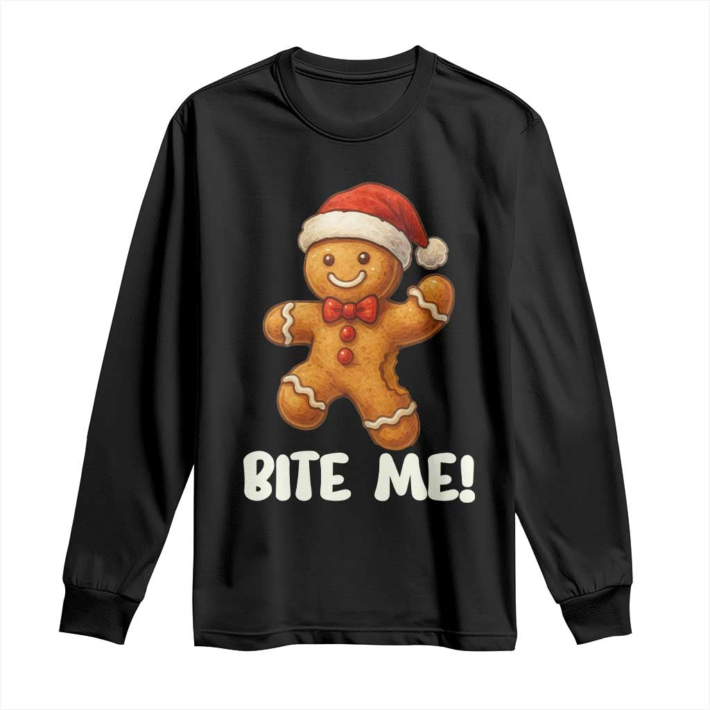 Funny Xmas Gingerbread Man Long Sleeve Shirt Cookie Bite Me - undefined