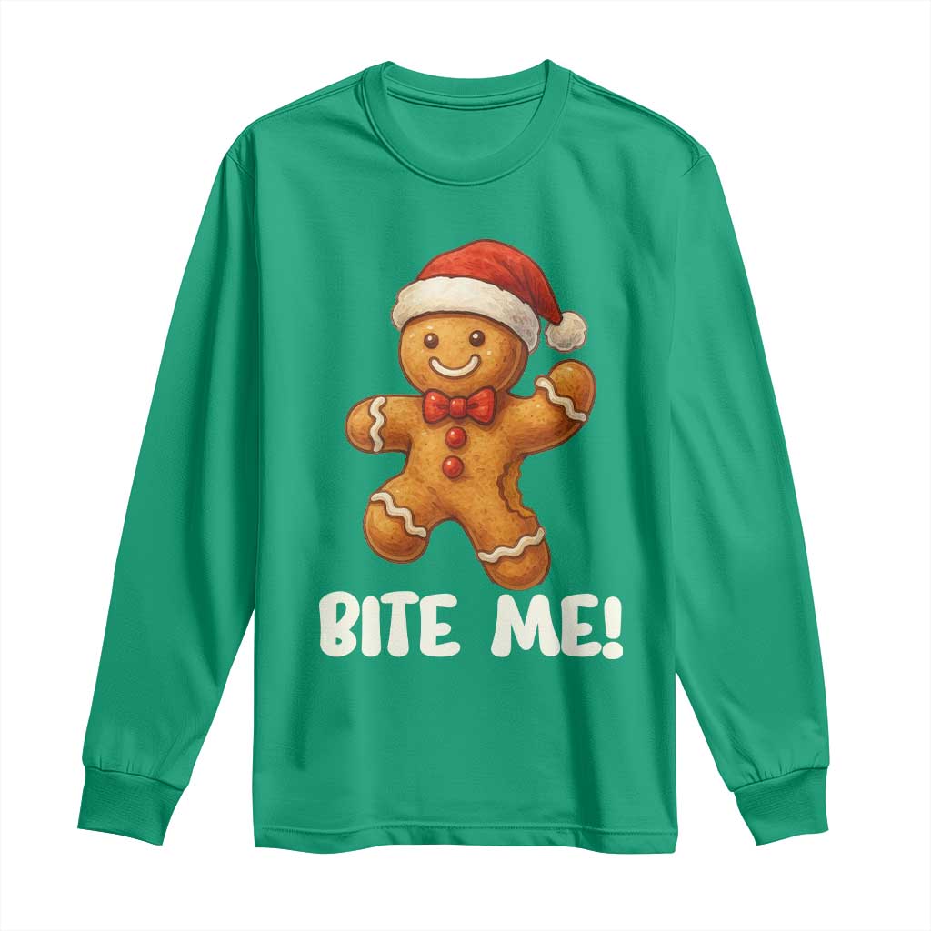 Funny Xmas Gingerbread Man Long Sleeve Shirt Cookie Bite Me - undefined