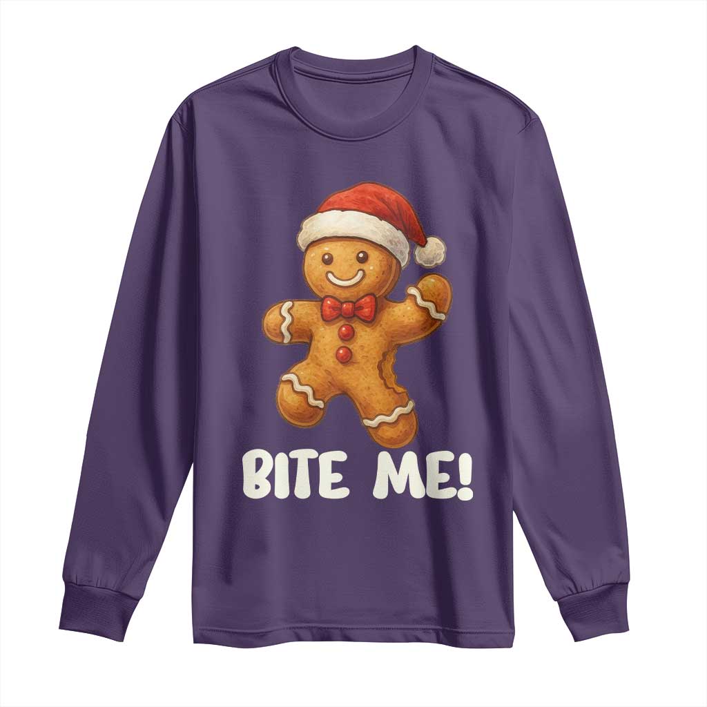 Funny Xmas Gingerbread Man Long Sleeve Shirt Cookie Bite Me - undefined