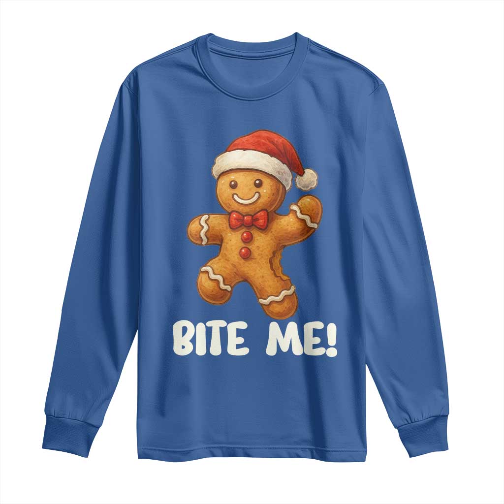 Funny Xmas Gingerbread Man Long Sleeve Shirt Cookie Bite Me - undefined