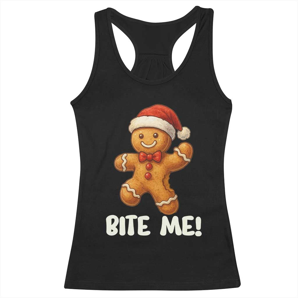 Funny Xmas Gingerbread Man Racerback Tank Top Cookie Bite Me - Wonder Print Shop