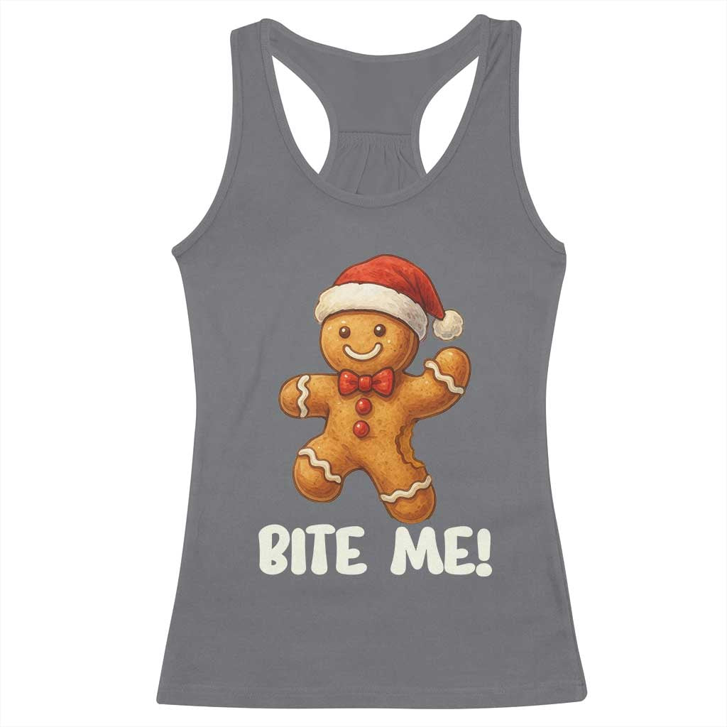 Funny Xmas Gingerbread Man Racerback Tank Top Cookie Bite Me - Wonder Print Shop