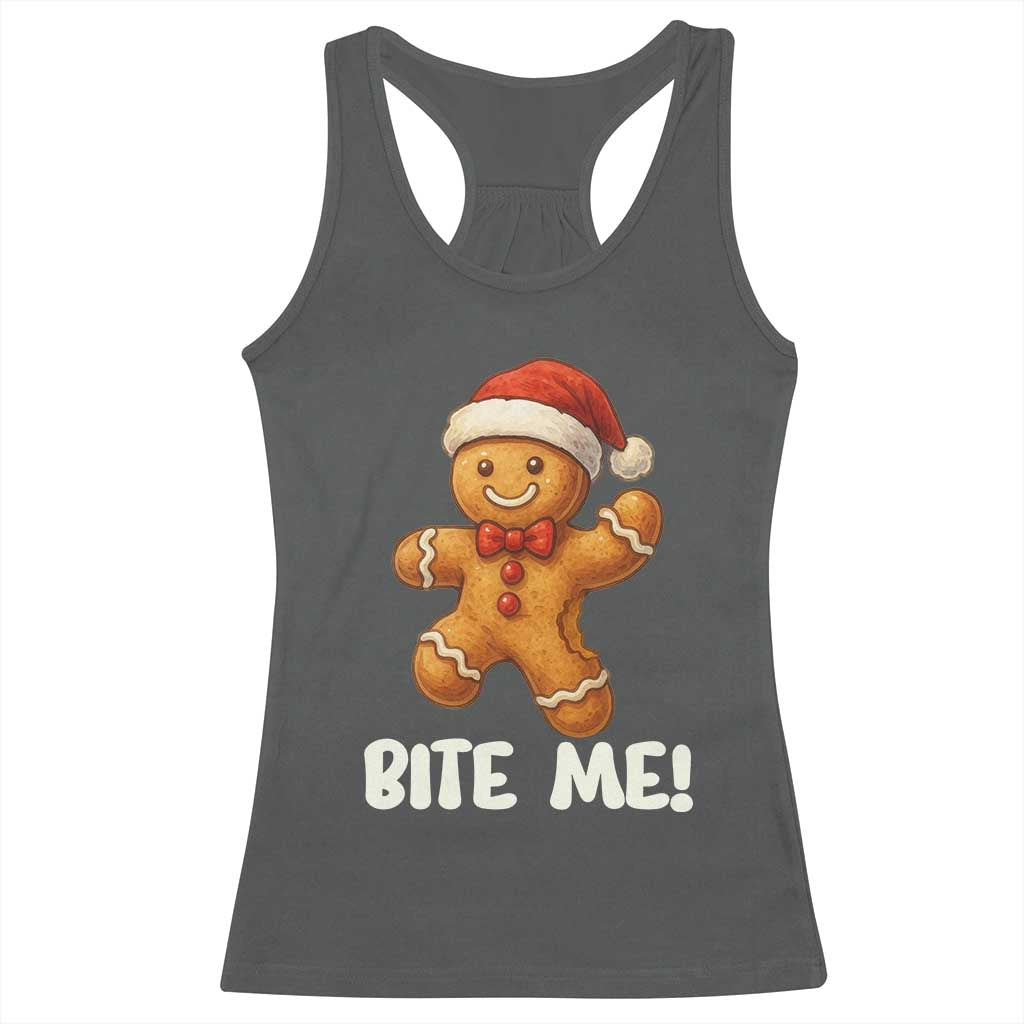 Funny Xmas Gingerbread Man Racerback Tank Top Cookie Bite Me - Wonder Print Shop